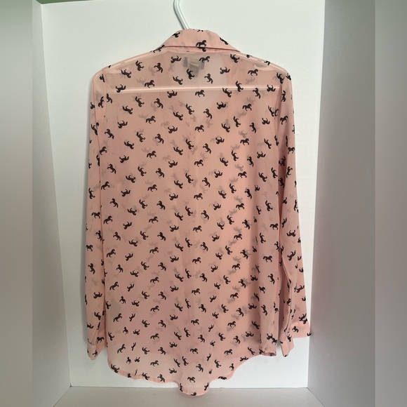 Seduction Pink Blouse Black Horse Print Women’s M Long Sleeve Horses - Picture 5 of 11